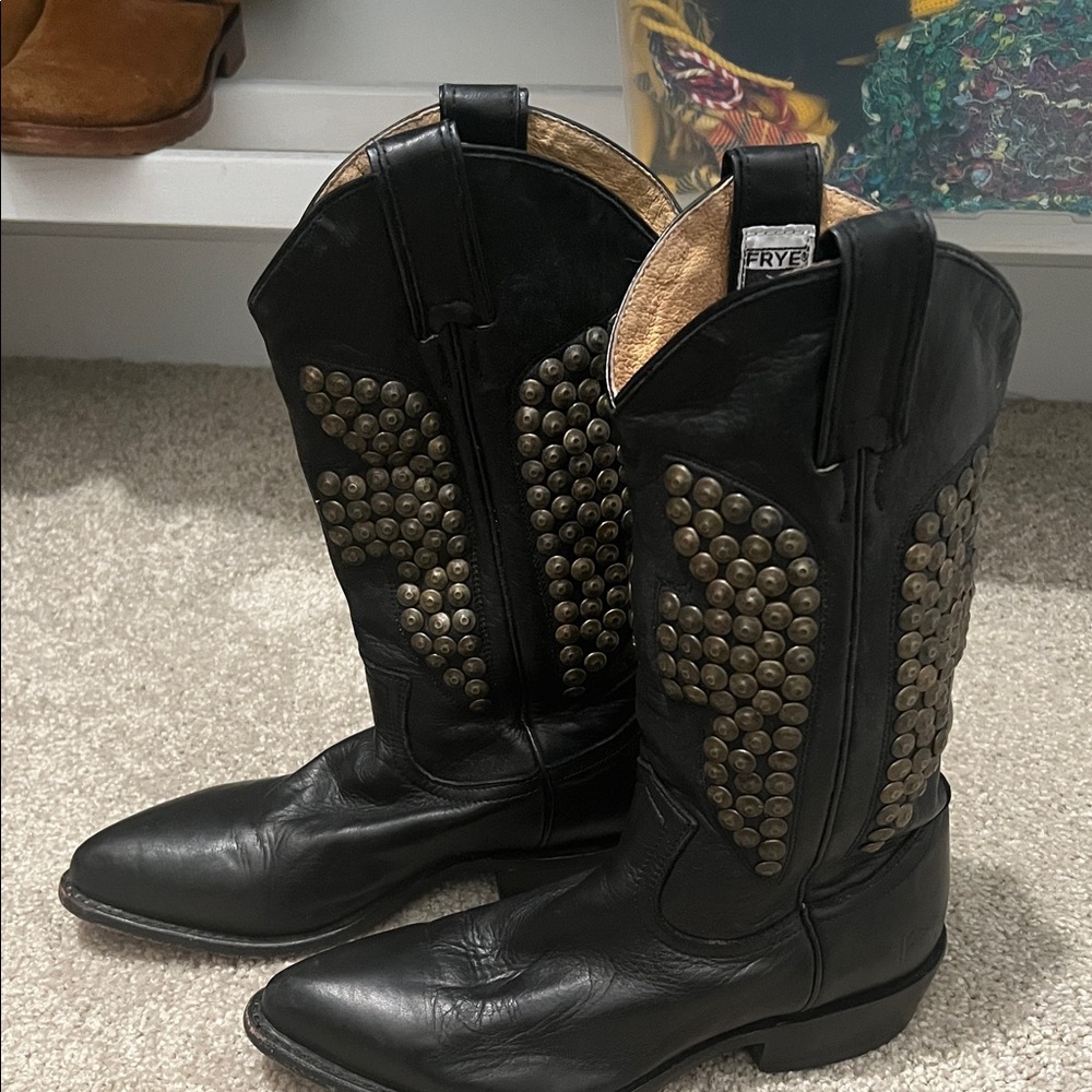 Frye Black Leather Studded Boots